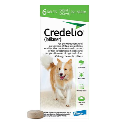 Credelio for Dogs 25 to 50 lbs (450mg) Green