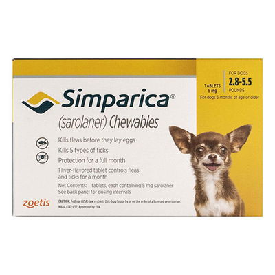 Simparica Chewables for Dogs, Yellow, 1.3 - 2.5 Kg (2.5-5.5lbs)