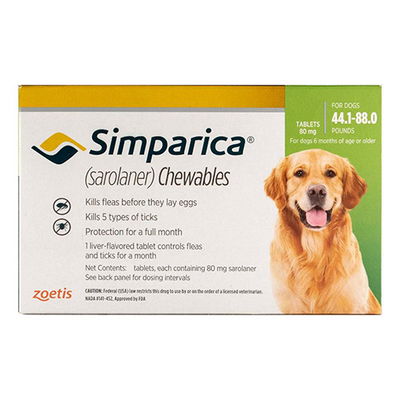 Simparica Chewables for Dogs, Green, 20 - 40 Kg (44.1-88lbs)