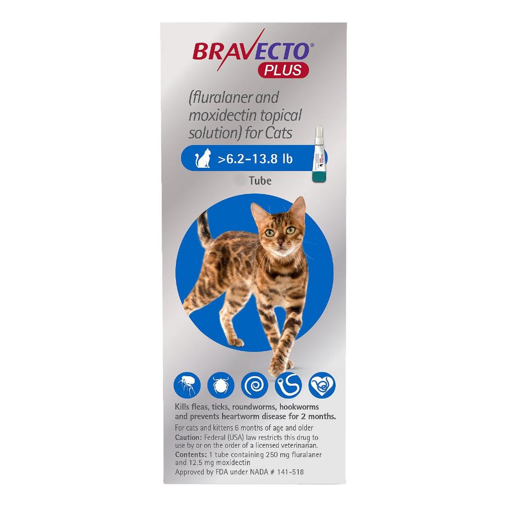 Bravecto Plus for Medium Cats 250 mg (6.2 to 13.75 lbs) Blue