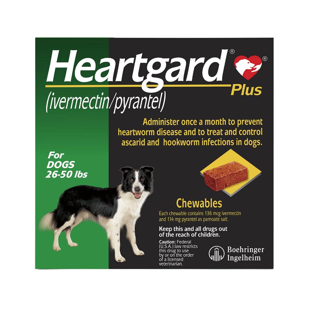 Heartgard Plus Chewables for Medium Dogs, Green, 12 - 22 Kg (26-50lbs)