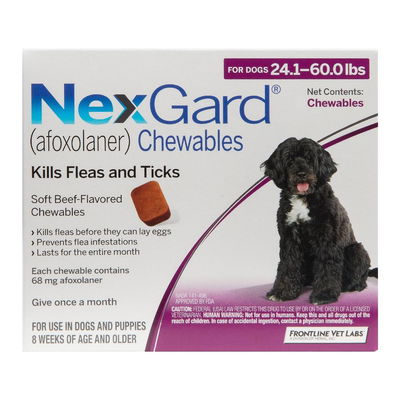 Nexgard Chewables for Large Dogs, Purple, 10.1 - 25 Kg (24.1-60lbs) 68mg