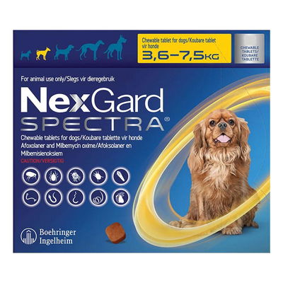 Nexgard Spectra Tab for Small Dogs, Yellow, 3.6 - 7.5 Kg (7.7-16.5lbs)