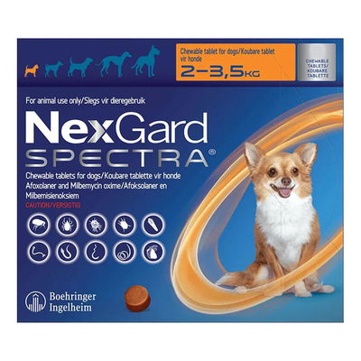 Nexgard Spectra Tab for Very Small Dogs, Orange, 2 - 3.5 Kg (4.4-7.7lbs)