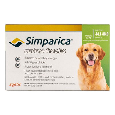 Simparica Chewables for Dogs, Green, 20 - 40 Kg (44.1-88lbs)