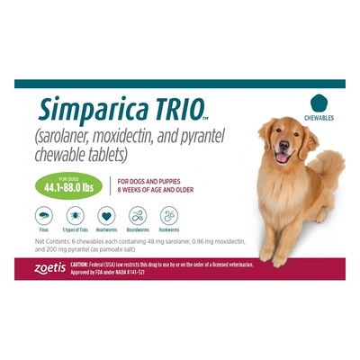 Simparica TRIO for Dogs 44.1-88 lbs (Green)